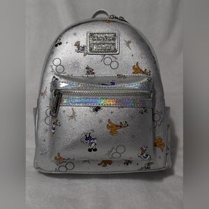 Loungefly Disney 100 Celebration Mini Backpack - Silver Glitter - Ears Pocket!